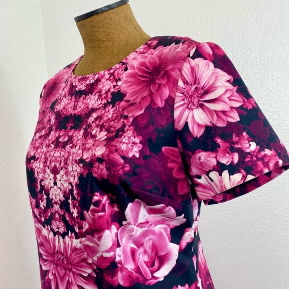 Michael Kors Women's New Pink Gardens Floral Short Dress Size 12 Dahlias Bouquet - Picture 5 of 14